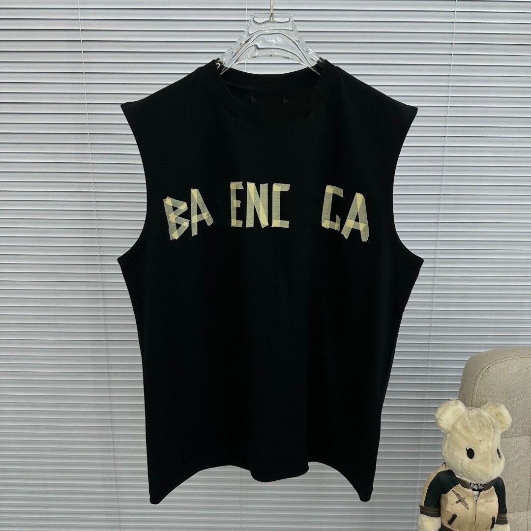 Tasarımcı Erkek Yuvarlak Boyun Moda 2B Mektup Desen Baskılı Sıradan Spor Gevşek Pamuklu Kolsuz T-Shirt Tank Üstü