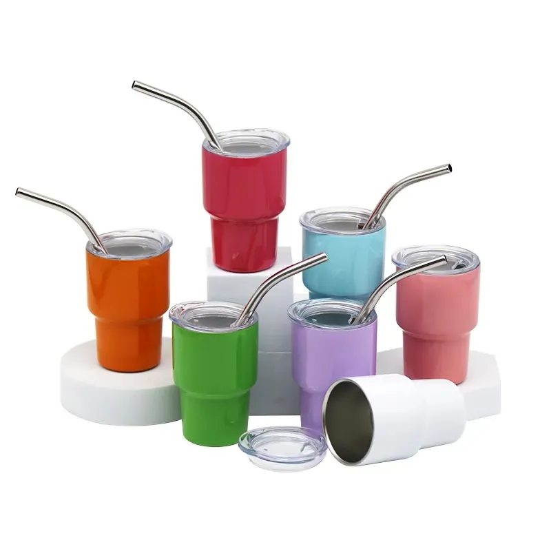 wholesale 3oz Sublimation Shot Wine Tumbler with Straw Double Stainless Steel Wine Cup Mini Insulated Coffee Mug Mugs For Bars whiskey ZZ