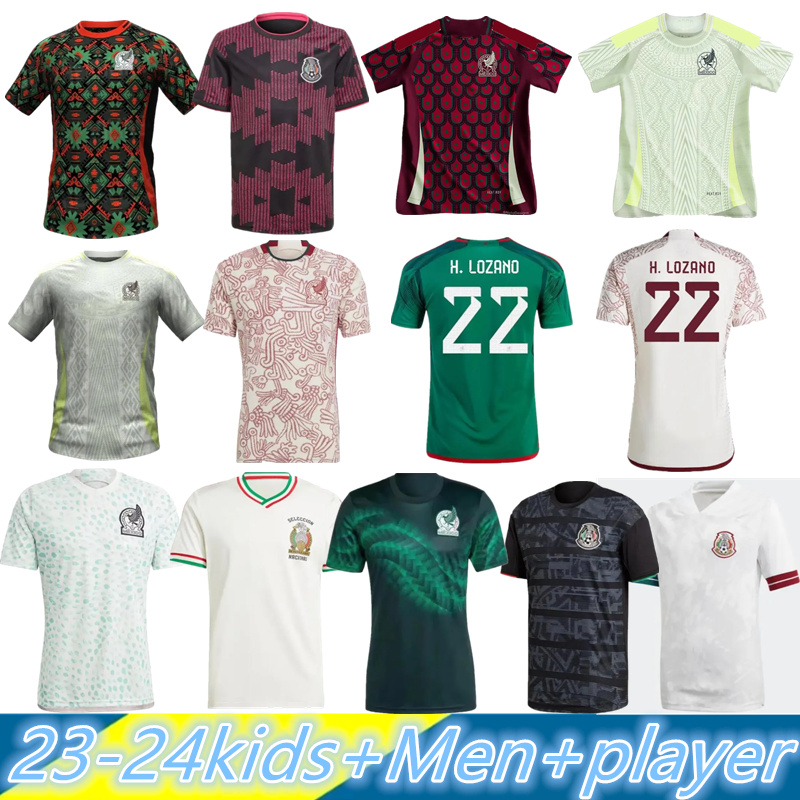 2023 2024 Maglie da calcio in Messico H. Losano Chicharito G dos Santos 23 24 Shirt da calcio Set di uomini / bambini kit uniforme messicana