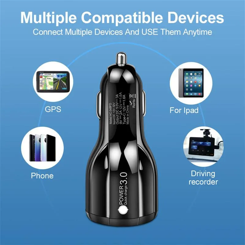 Chargers 18W QC3.0 USB Phone 3A Power Outlet Adapter PD Type-C Fast Car Charger For Xiaomi Samsung iPhone 13 12 11Pro 11 LL