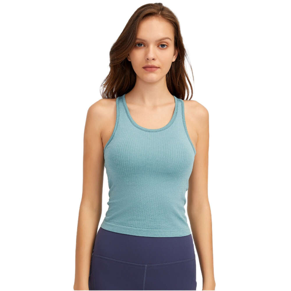 Canotta con retro scollato Lu-140 Camicia da yoga senza maniche vestibilità aderente Camicia sportiva da donna spazzolata per allenamento con reggiseno imbottito