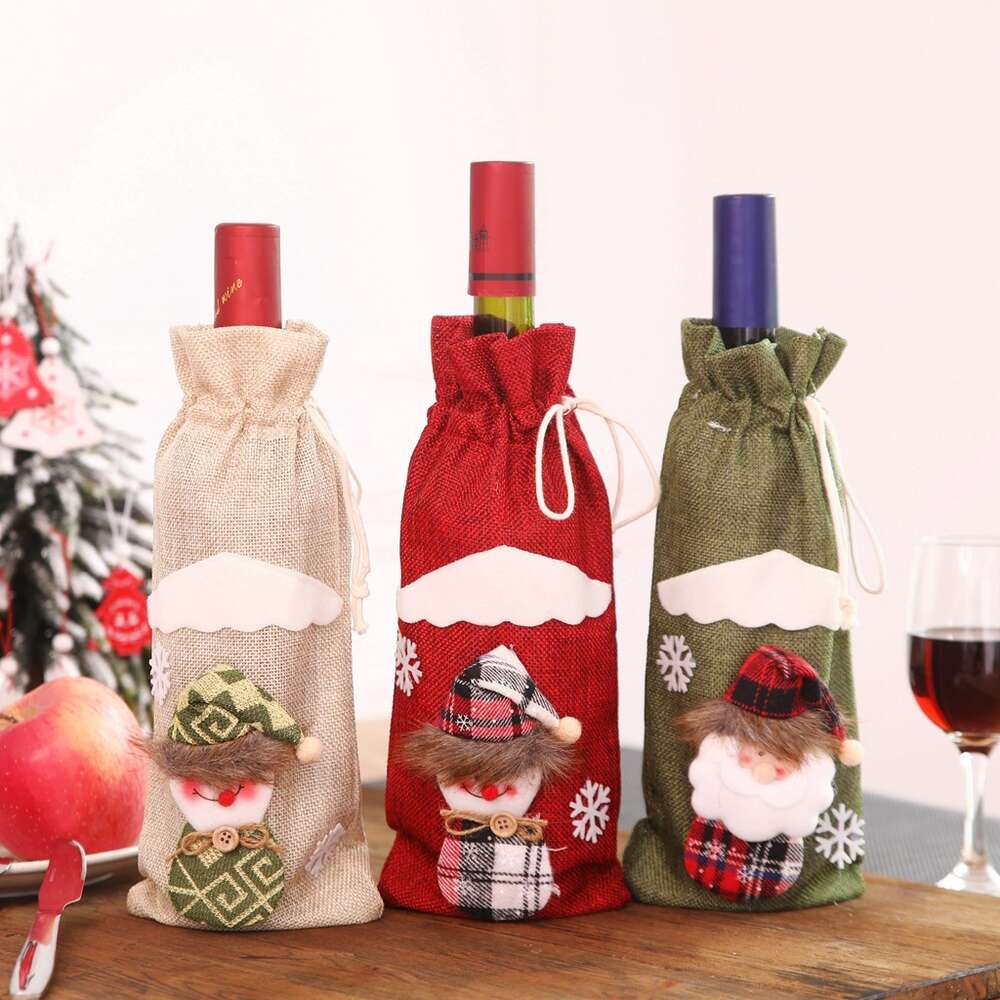 New Christmas Wine Bottle Set Decorative Supplies Red Champagne Bag Dining Table Decoration Home