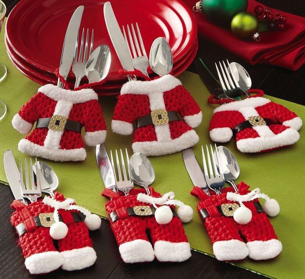 Weihnachts-Tischdekoration, Messer- und Gabel-Set, Geschirr, kleine Kleidung, Hosen