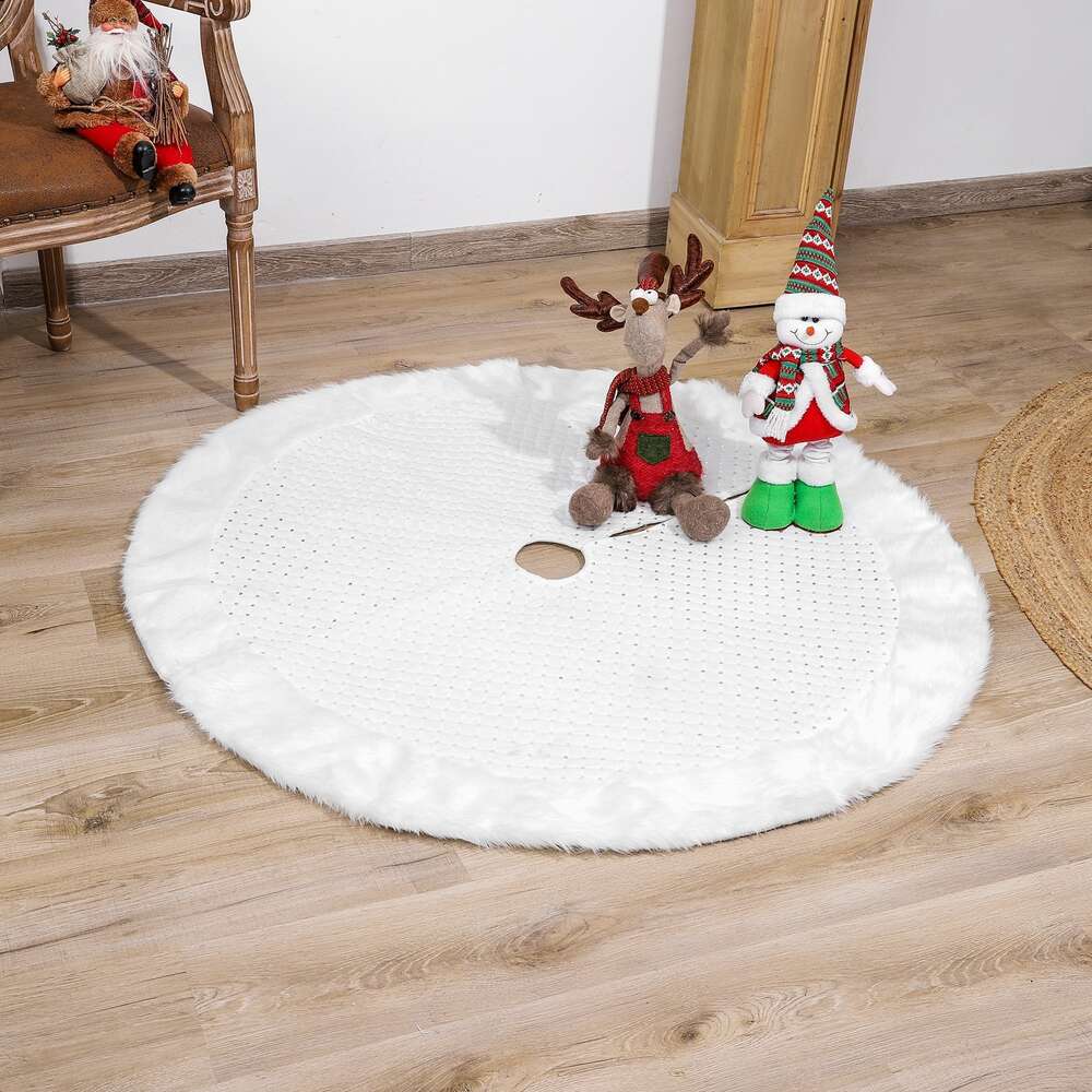 New 122cm Raw Edge Small Chequered Sequins Minimalist Christmas Tree Skirt Decorative Pad 48 Inches