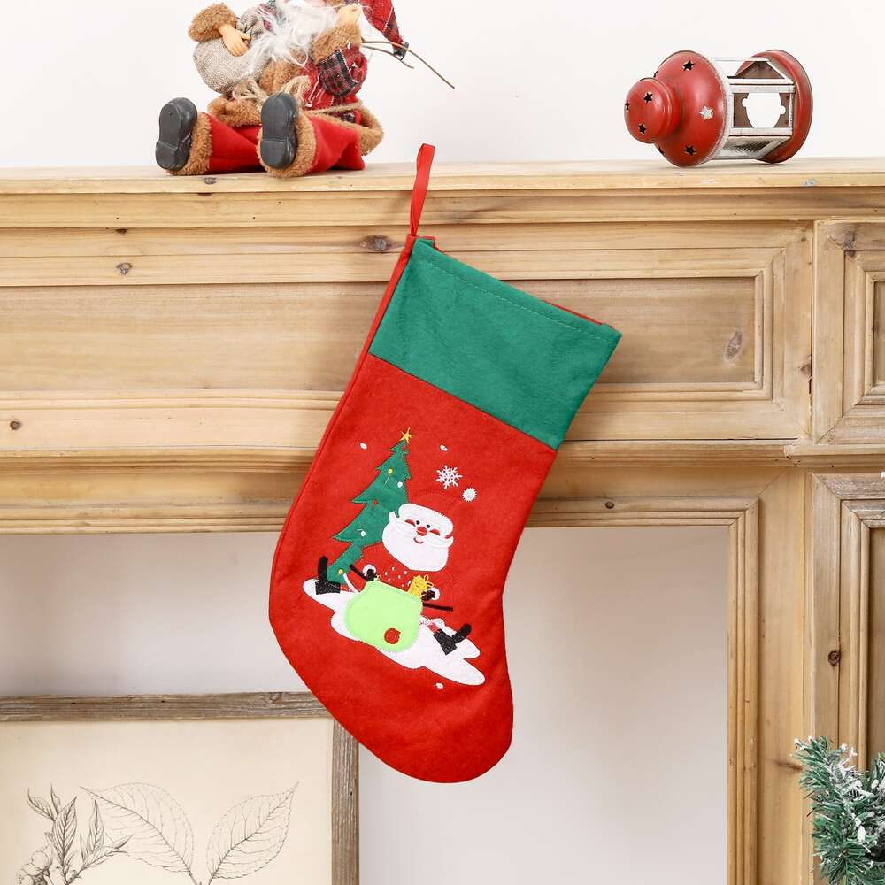Christmas Decorative Gift Santa Claus Socks Bag Non Woven Embroidered
