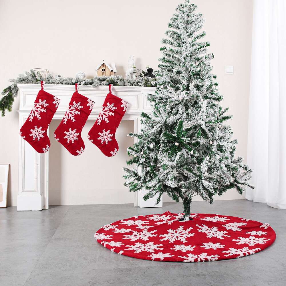 Shu Cotton Plush Jacquard Christmas Tree Skirt Snowflake Socks S Bottom Decoration