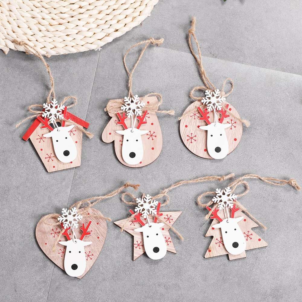 Creative New Wooden Pendant Christmas Decoration Craft Elk Tree Ball Snowflake Small