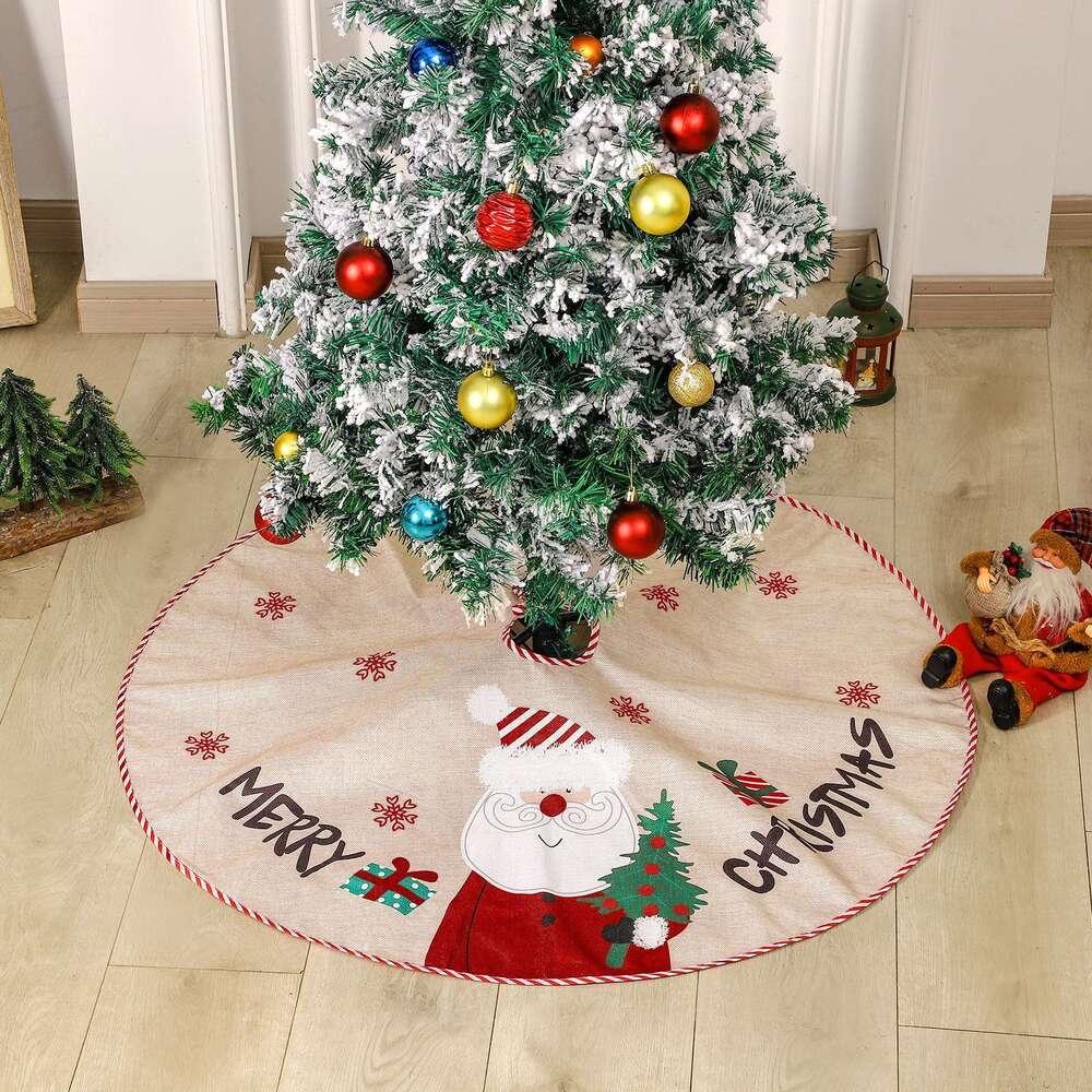 New Product Decoration Imitation Linen Printed Snowman Tree Skirt Christmas Apron