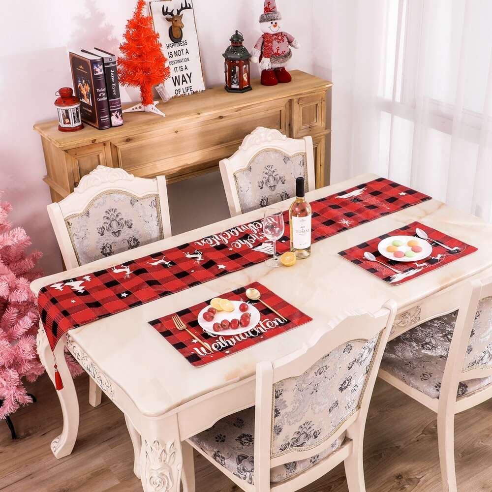 Novo pano de mesa decorativo de natal árvore dos desenhos animados boneco de neve flor grinalda bandeira vestir suprimentos