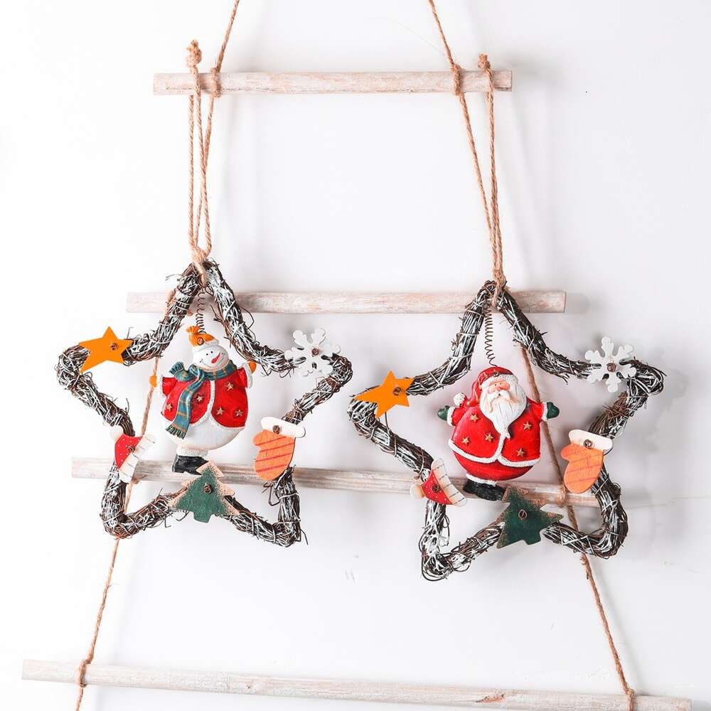 Julföråldrad stil snögubbe ängel vinrans kransdörr hängande kafé dekoration dekorativ hänge
