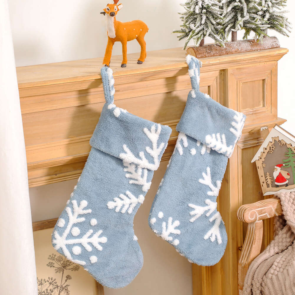 Christmas Tree Decorative Supplies Blue Plush Jacquard Socks Snowflake Gift Bag Candy