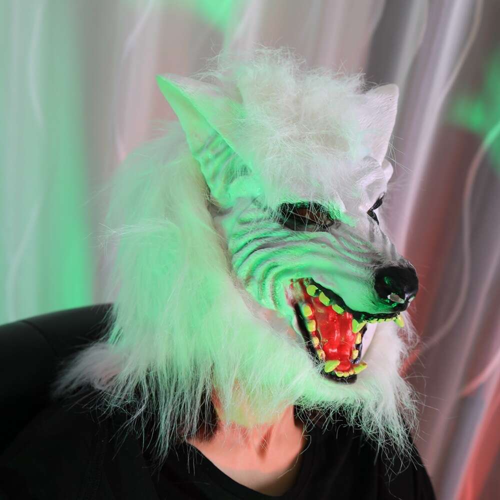 Halloween Terror Devil Dress Up Ball Prop Máscara Conjunto completo de arnês de cabeça de lobo