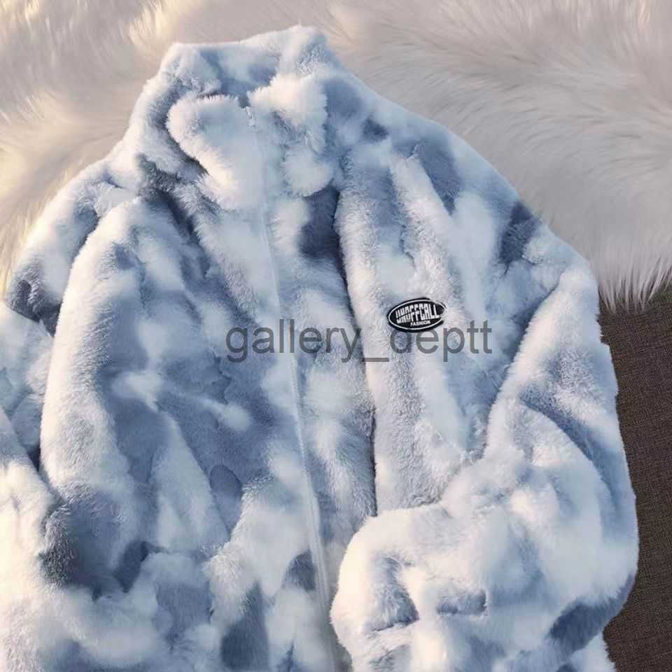 Men's Jackets Tie Dye Woman Zipper Jacket Real Rabbit Fur Coat Real Fur Winter Clothes Women Long Sleeve Oversize Tops Streetwear Warm Jacket J230914