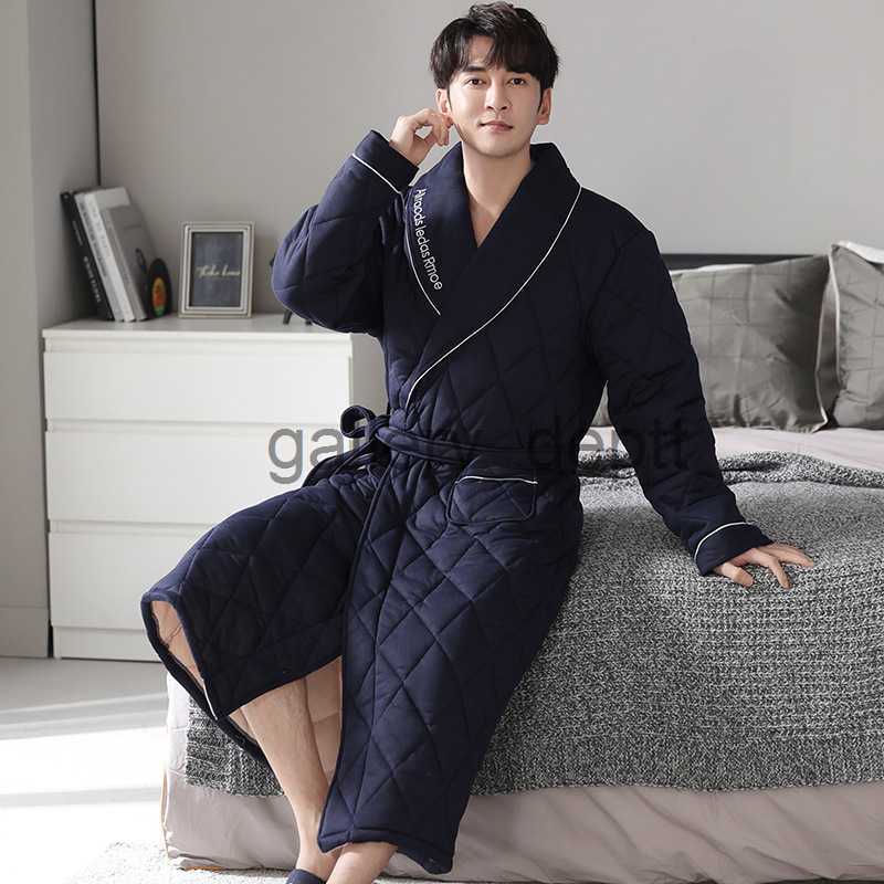 Robes masculinos Mens Luxo Xadrez Robe Outono Inverno Grosso Longo Roupões Homem Algodão Macio Vestido Respirável Kimono Bath Robe Plus Size J230914