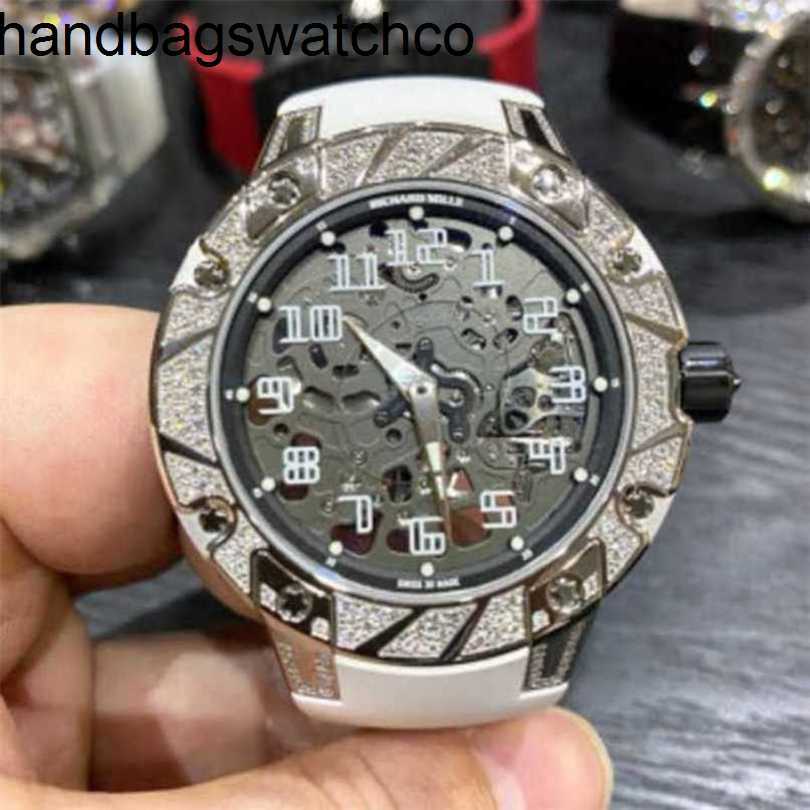 RicharMilles Watches Luxury Mechanical Mechanical Movement Ceramic Dial Rubber strap Wristwatch Platinum Original Diamond Rm033 Machine 457mm Male and Female