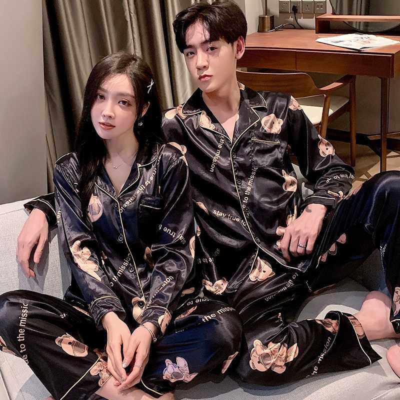 Men's Sleepwear Fashion Sleepwear Silk Satin Pyjamas Couple Set Long Button-Down Pyjamas Suit Pijama Women Men Loungewear Plus Size Pj Set M-5XL J230914