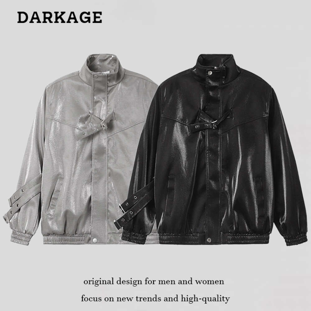 American Premium Design Pu Leather Coat Men's Spring and Autumn Fashion Loose Couple Motorcycle Style Stand Neck Jacket