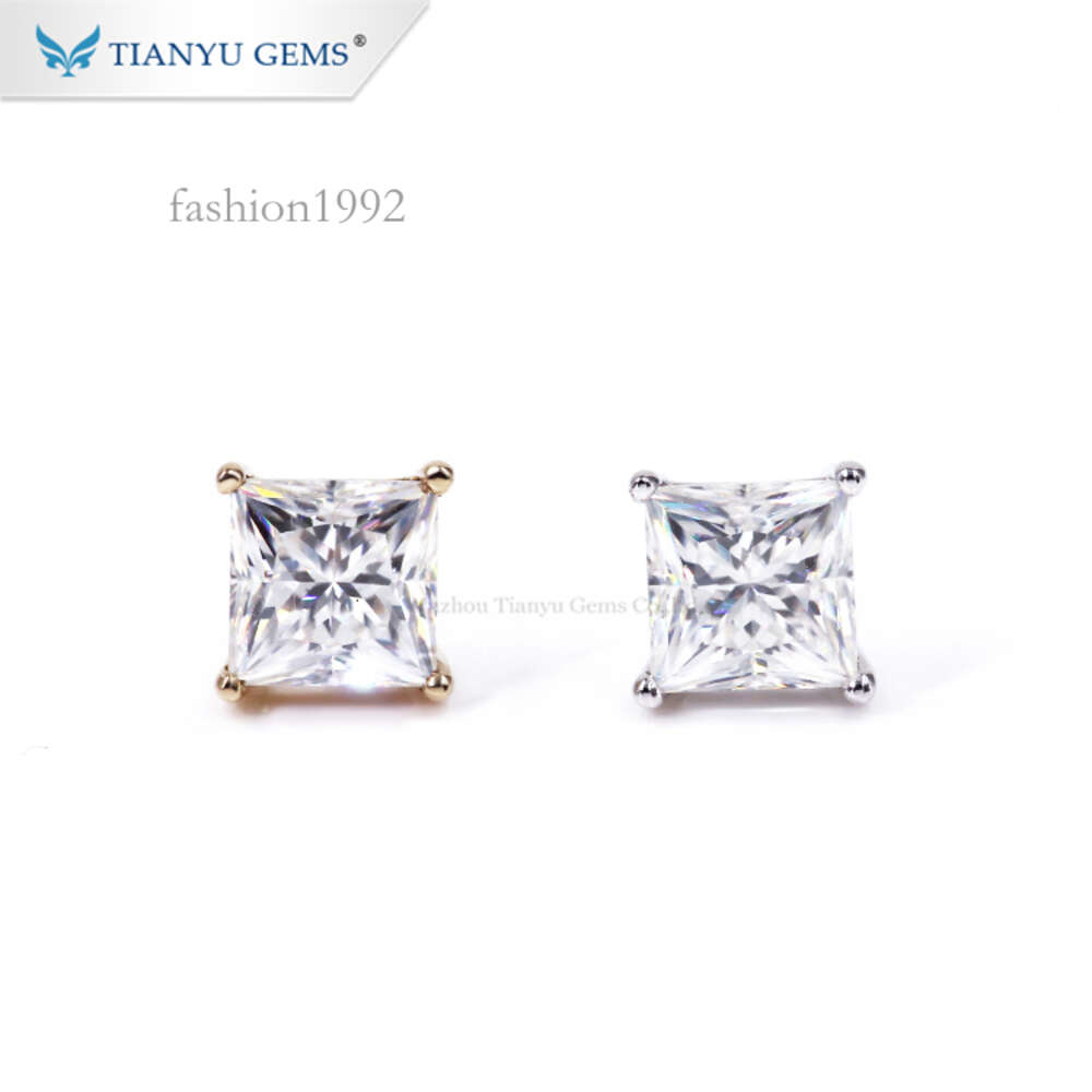 Tianyu Gems Princess Cut Moissanite Earring Pure Gold Material Square Shape Diamonds Earring