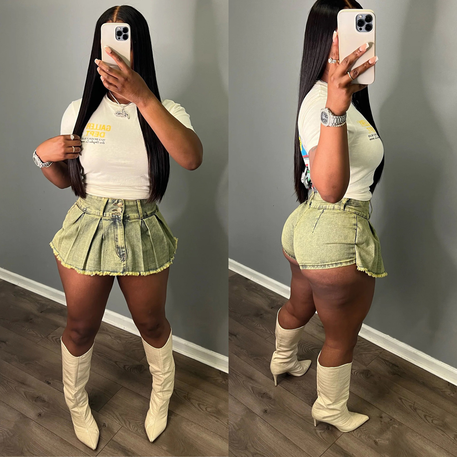 Womens Summer Plus Size Short Dress Jeans Denim Shorts Pleat Skirt Cargo Pant High Waist 2024 Summer Clothes Y2k Streetwear Jean Short Tie Pants Skirt 6408