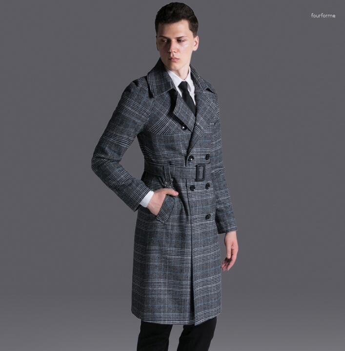 Men's Trench Coats 2023 Designer Retro Plaid Coat Men Overcoat Long Sleeve Mens Clothing Business Casaco Masculino Spring
