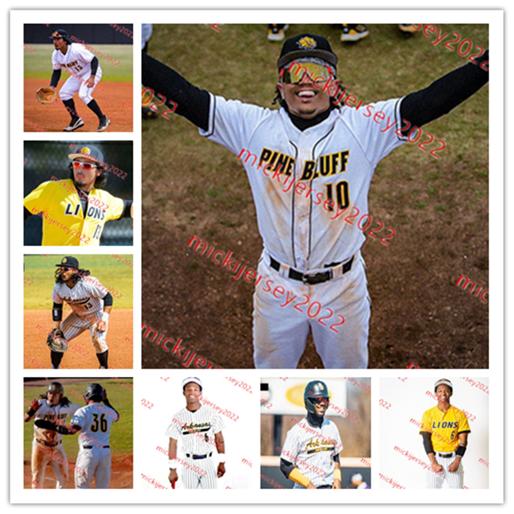 Arkansas Pine Bluff Golden Lion Baseball Jersey Micah Brown Brandon Simon Brad Mican Andre Greene Derek Blackmore Custical Arkansas Pine Bluff Jerseys Mens