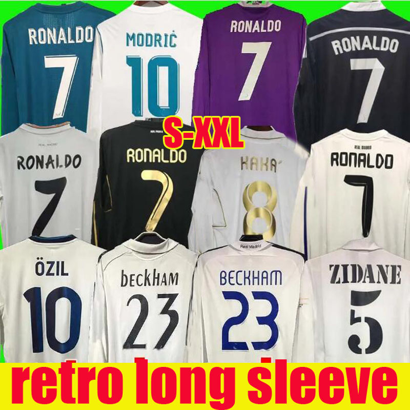 Retro Soccer Jersey Manga Longa Camisas de Futebol GUTI Ramos SEEDORF CARLOS 12 13 14 15 16 17 18 RONALDO ZIDANE Beckham RAUL 00 01 02 03 04 05