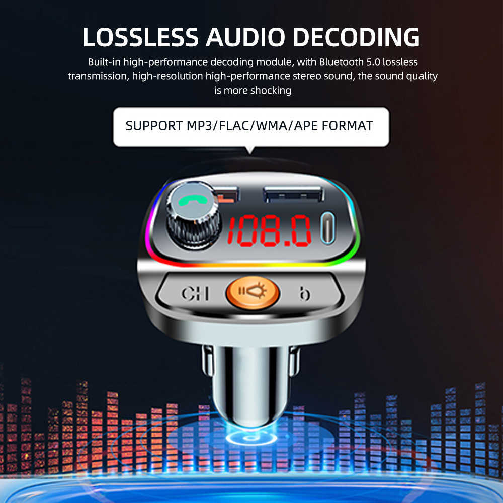Car Bluetooth 5.0 Fm Transmitter Receiver Car Charge Dual Usb 3.1a Type-c 3a Fast Charge Wireless Mp3 Music Player Handsfree Call