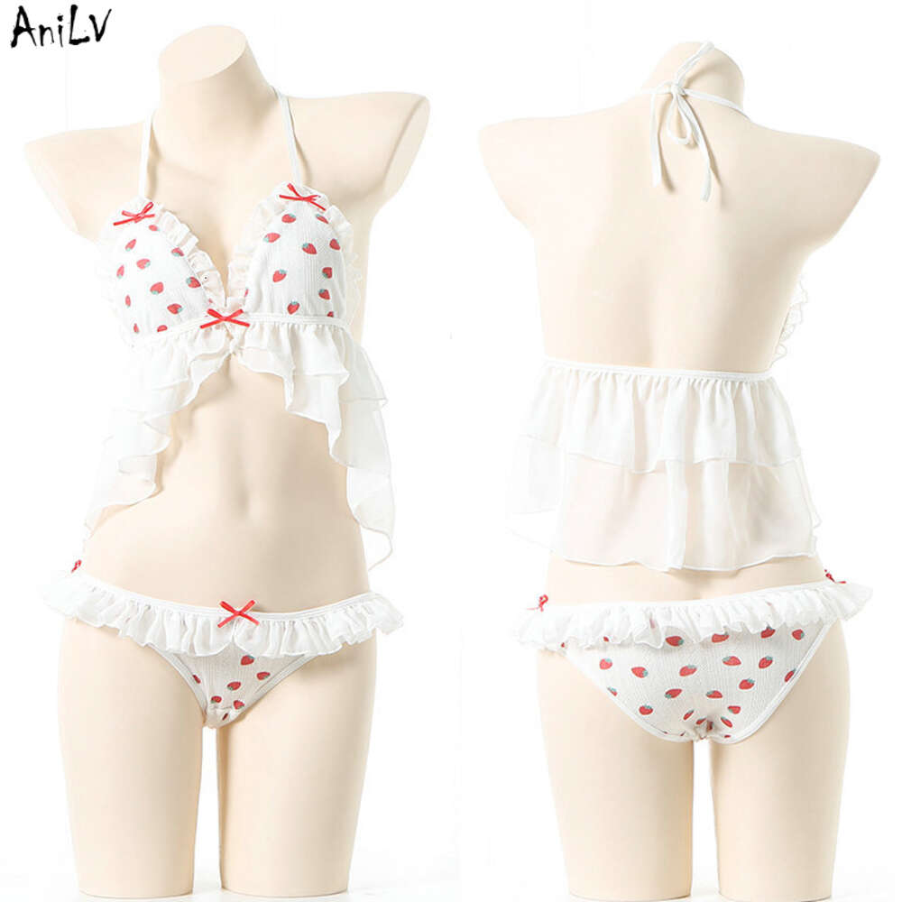 Ani Summer Beach Sweet Girl Strawberry Bikini Swimstuit Swimwear Unifrom Women Cute Underwear Outfits Costumes Cosplay