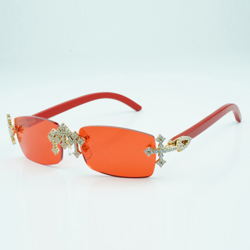 3524012 Классные солнцезащитные очки Cross Diamond с деревянными ножками натурального красного цвета и линзами диаметром 56 мм watch03c