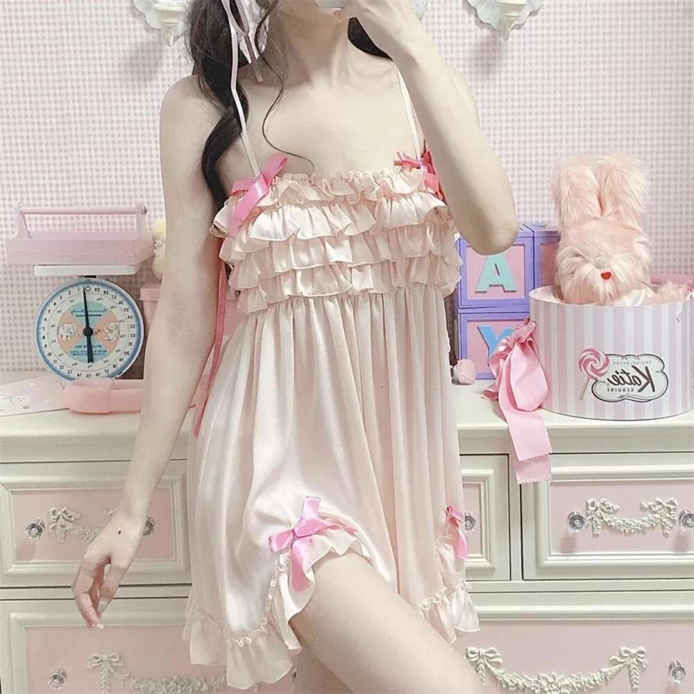 Summer Sweet Lolita Princess Pamas Mini Dress Women Casual Cute Nightgown Straps Sexy Nightdress Kawaii Girls Loungewear