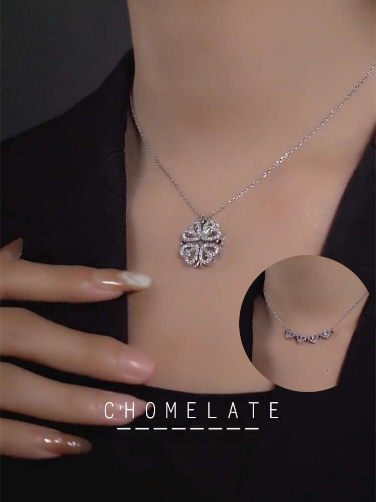Four-leaf clover necklace female sterling silver 999 light luxury small love collarbone chain senior feelings People's Day gift to girlfriend