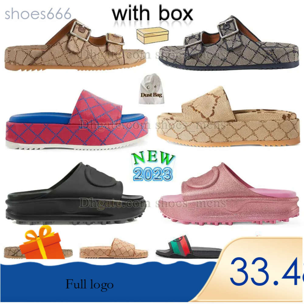 Med Box Womans Platform Sandaler broderad bokstav Canvas Slides tofflor Famous Designer Sandal Womens Thick Shoes Foam Rubber