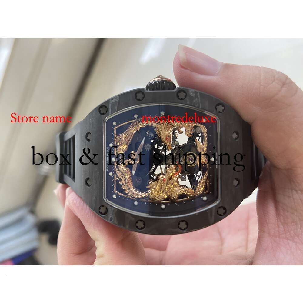 Design Rm57 Tourbillon Male Dragon And Phoenix SUPERCLONE Carbon Fiber Watch Automatic New Rm57-01 Watches Light Wristwatch826 Montres de luxe