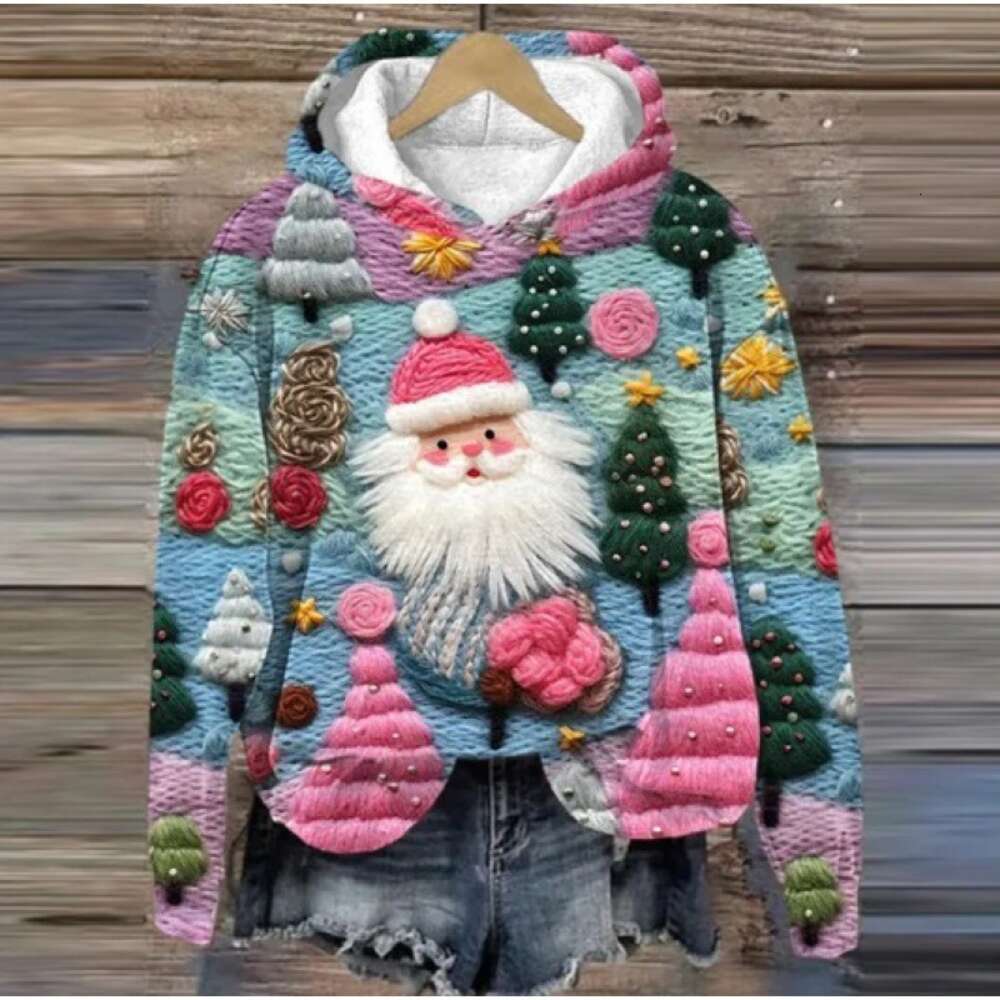 2020年秋/冬の新しい女性の面白いプリントホリデーレジャーフード付きセーター