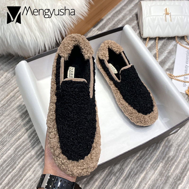 820 Colour Mixed Lambfur Shoes Dance Woman Flat Thicken Padded Warm Plush Winter Loafers Round Toe Anti-slip Rubber Flats Furry Espadrilles 230411 S 958 s