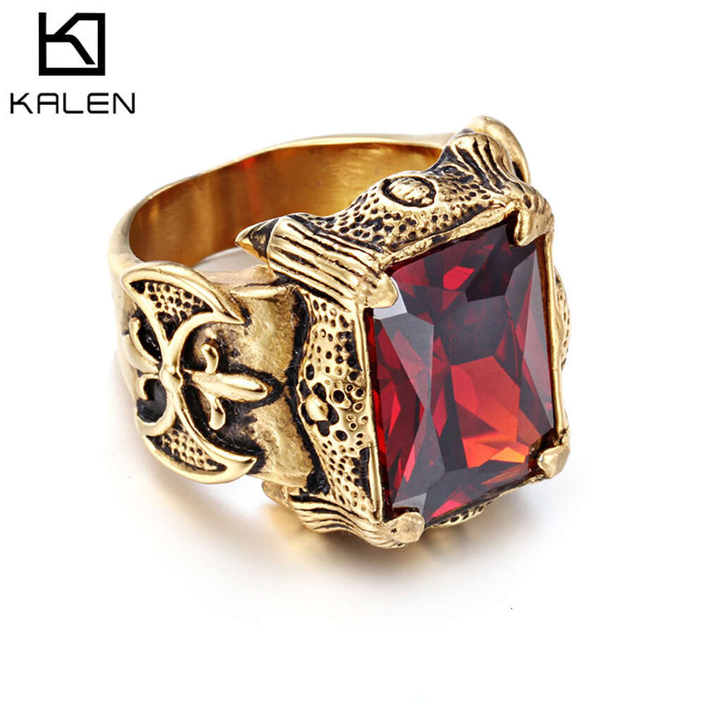 Carrossel nova joia de mão inoxidável punk gótico vermelho anel fundido de aço de titânio masculino