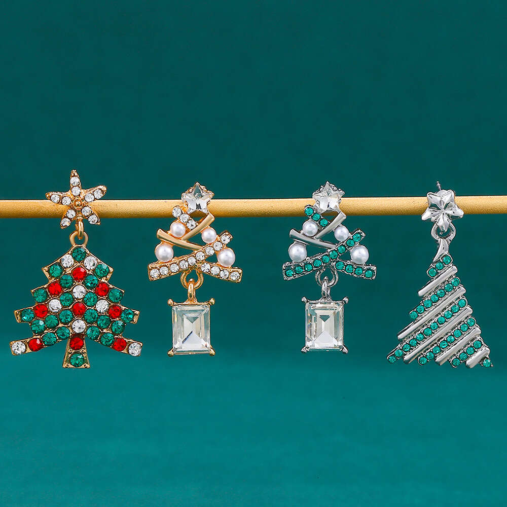 Earrings Designer Earrings Light Luxury New Diamond Christmas Tree Earrings Personalized Temperament Christmas Colorful Diamond Earrings Earrings for Women