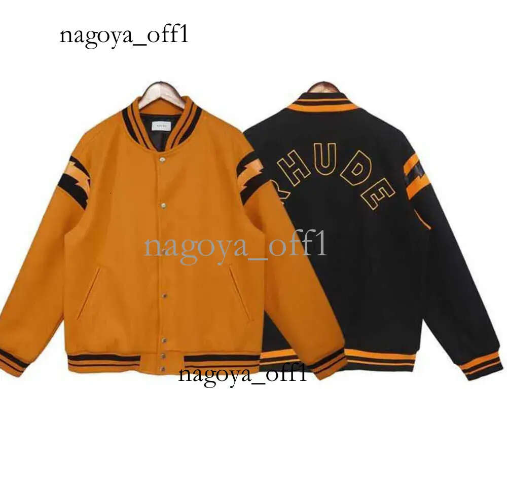 40Offmens Jackets Designer Clothing Casual Coats Rhude Trend Brand American Lighing Patch Leather Design Loose Bomber Jacket Mens 560 992 895