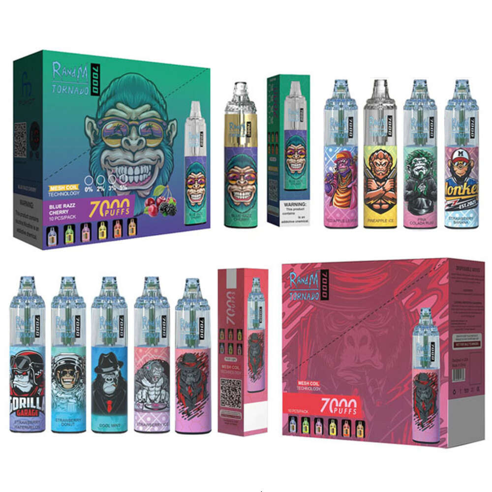 RandM Tornado 7000 Einweg-Vape R und M wiederaufladbare E-Zigaretten 7K Puffs Mesh Coil 56 Geschmacksrichtungen 14 ml E-Liquid 1000 mAh Akku 2 % 3 % 5 % Typ-C-Anschluss