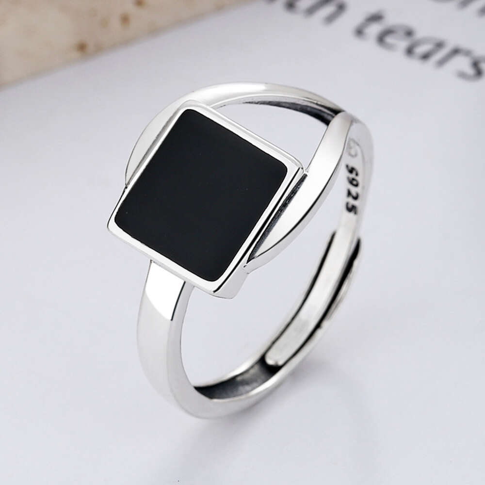 Yun Chaoxuan S Sterling Silver Style Drop Glue Square Irregular Set Design Open Ring