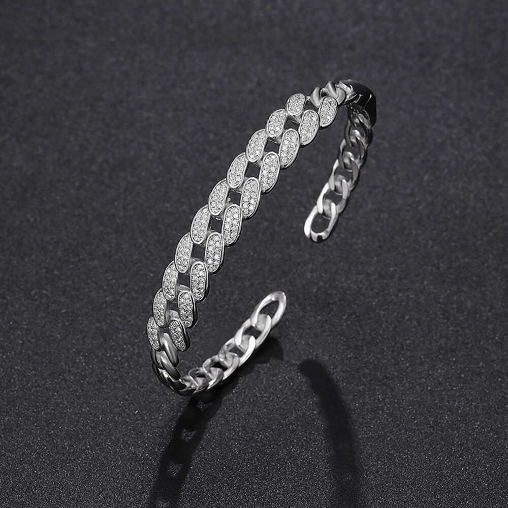 Cuban Chain Mosan Women's Opening Full Diamond Versatile Light High Grade Feel Sier Bracelet