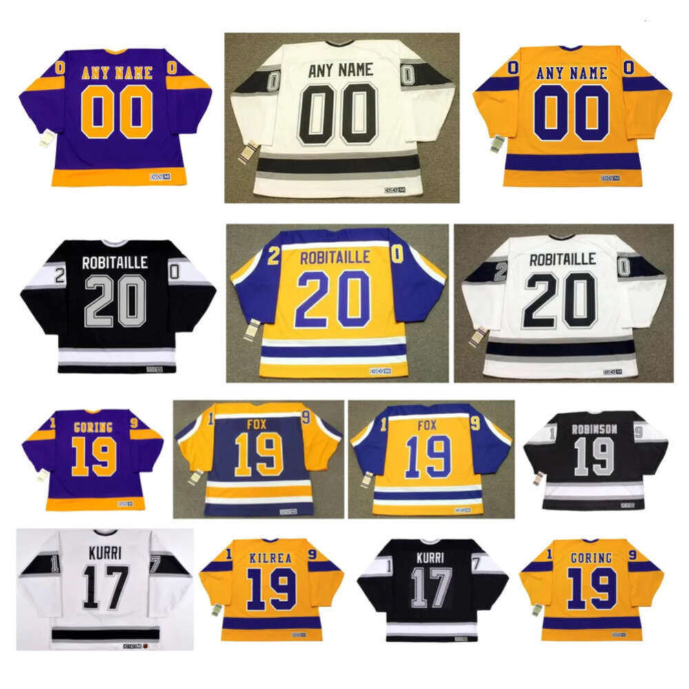 Los Kings LUC ROBITAILLE CCM Retrocesso Hóquei Jersey Angeles BUTCH GORING JIM FOX JARI KURRI BRIAN KILREA Tamanho S-4XL raro