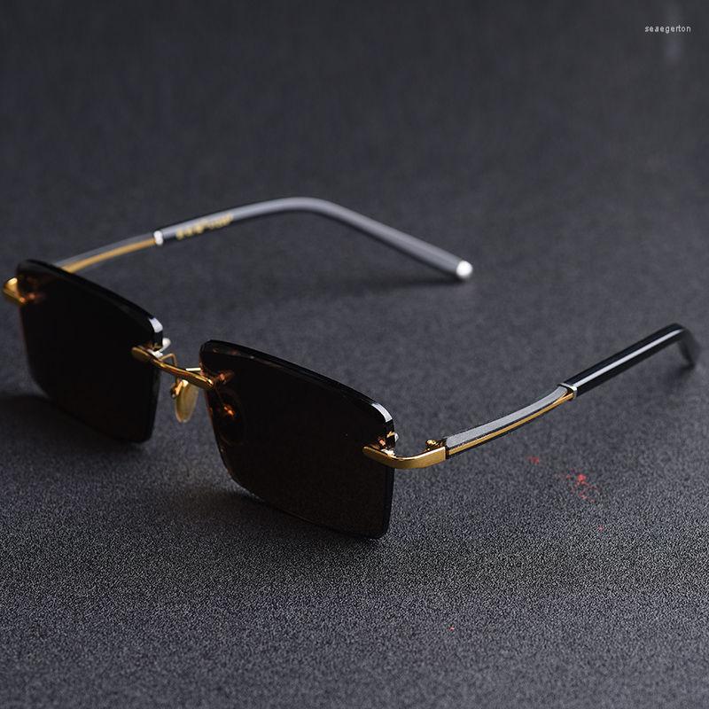 Rimless Sunglasses Stone Glass Male Sun Glasses for Men Gold Grey Fashion Eyewear UV400 Heavy High Quality watch03c es