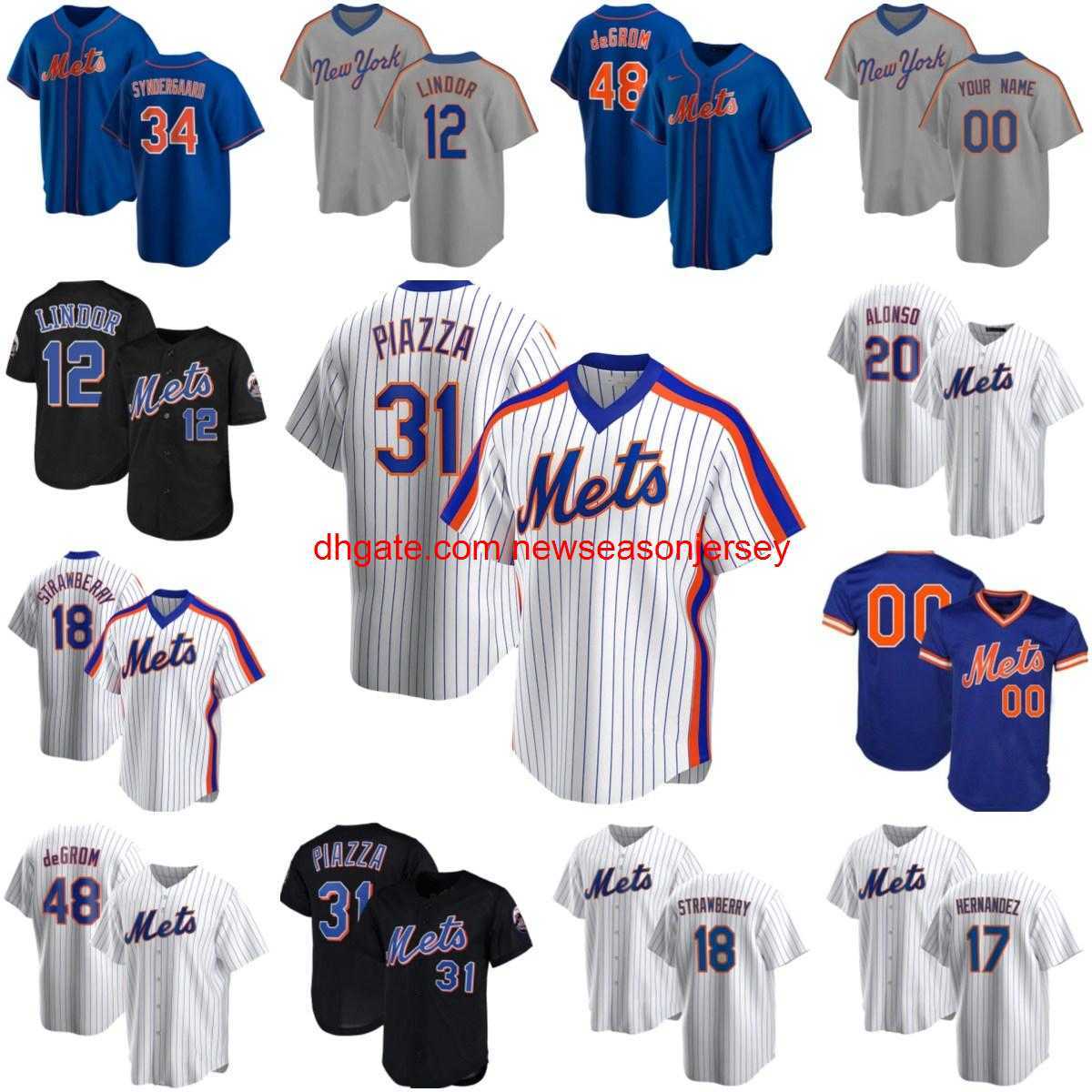 12 Francisco Lindor Neue 20 Pete Alonso 48 Jacob deGrom Mike Piazza Noah Syndergaard Darryl Erdbeer-Baseball-Trikots