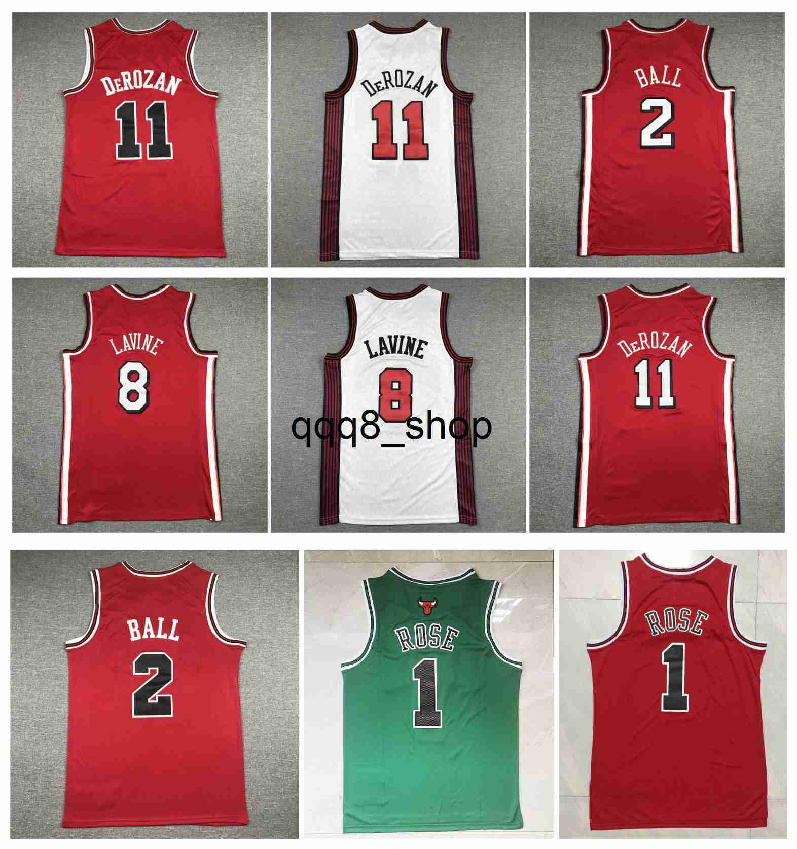 qq8 Zach LaVine Bull DeMar DeRozan Basketballtrikot Chicagos Derrick Rose Lonzo Ball Rot Weiß Größe S-XXL