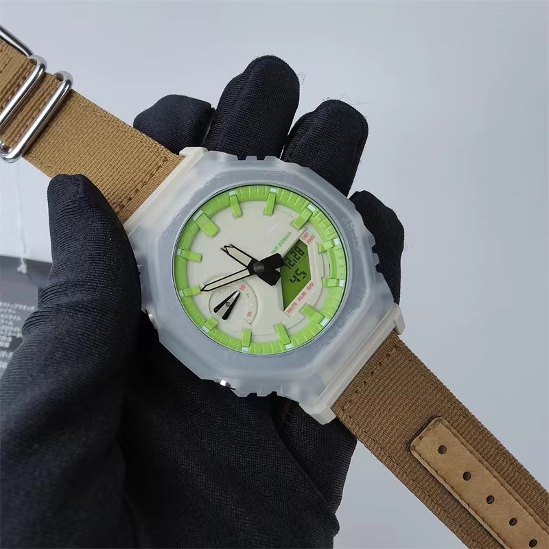 Sport Quartz Digital Unisex Watch 2100 Original Shock Watch Full Functional World Time LED Dual Display Stor Dial Oak Series