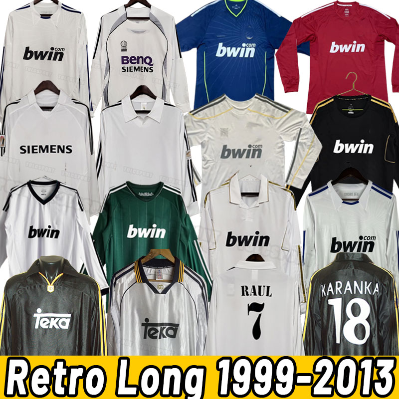 Manga Longa Finals Real Madrids Retro Futebol Jerseys Futebol Guti Ramos Seedorf Carlos Ronaldo Zidane Beckham Raul Vintage Figo 01 02 05 06