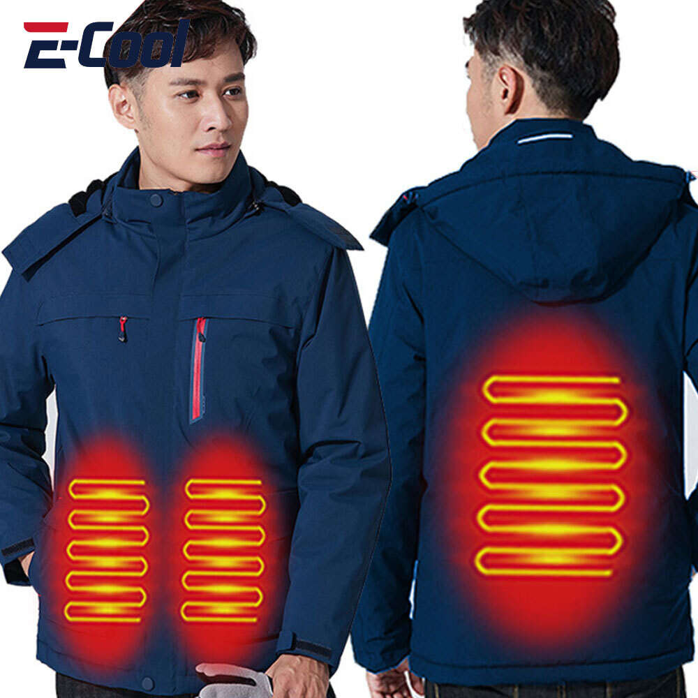 Giacca riscaldata da uomo e da donna, giacca a vento, impermeabile, antivento, con cappuccio, abbigliamento da esterno, riscaldamento elettrico USB, cappotto caldo invernale