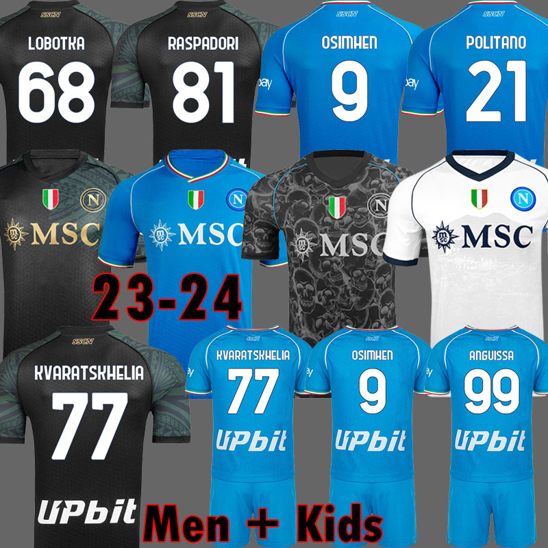 23 24ナポリサッカージャージーマグリアナポリ2023 2024 Zielinski Kvaratskhelia Kids Campioni D'Italia Halloween Match Football Shirt