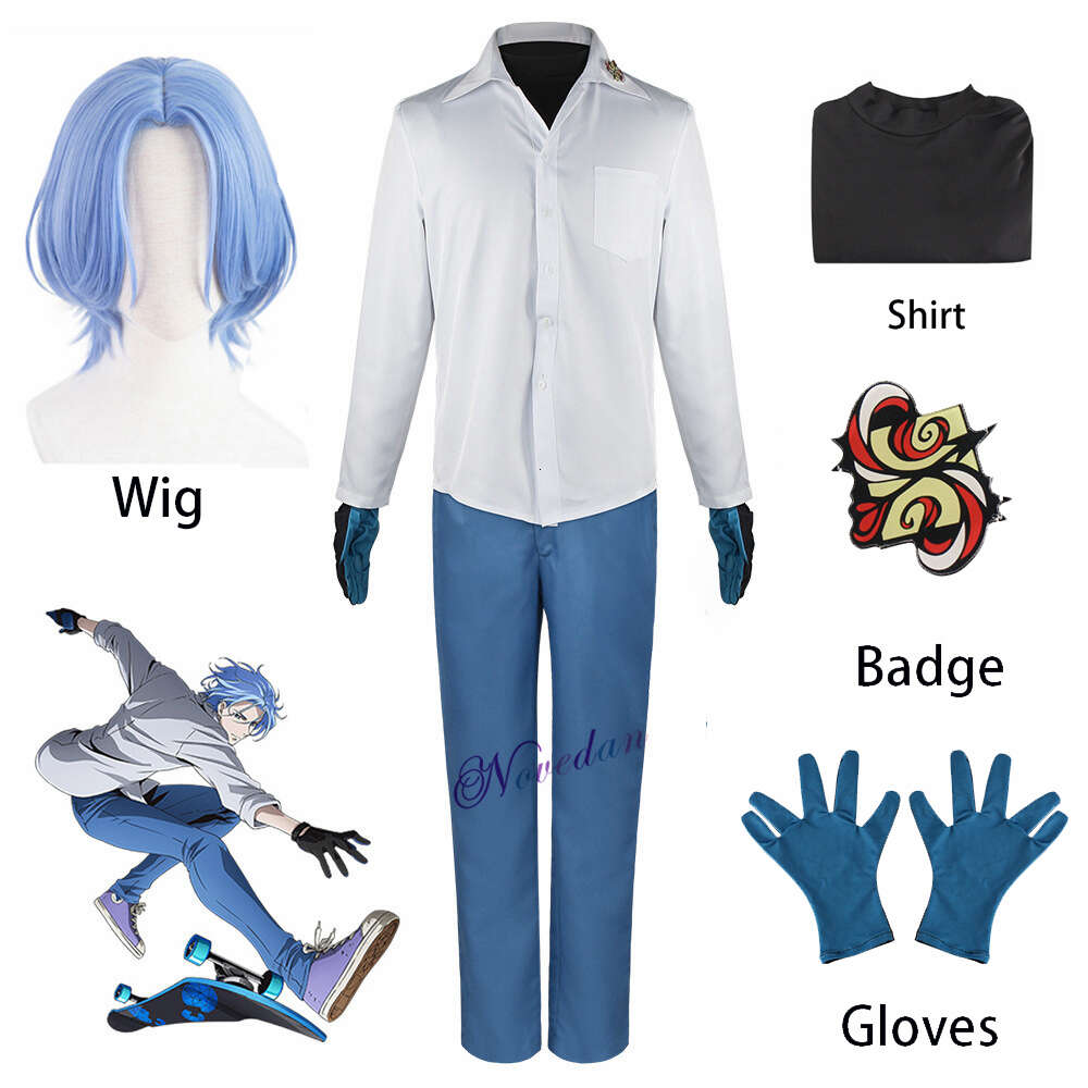 Anime sk8 Infinity Langa Hasegawa cosplay kostym peruk skjorta badge män kvinnor skol uniform skateboard uppsättning av klädkosplay